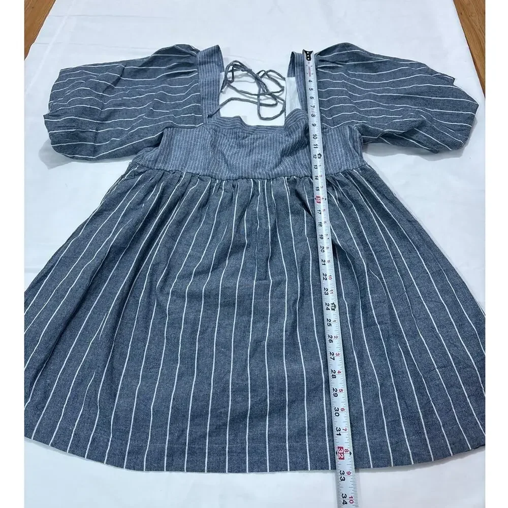 Free People Womens XL Gigi Puff Sleeve Tunic Dress Striped Minimalist Coastal